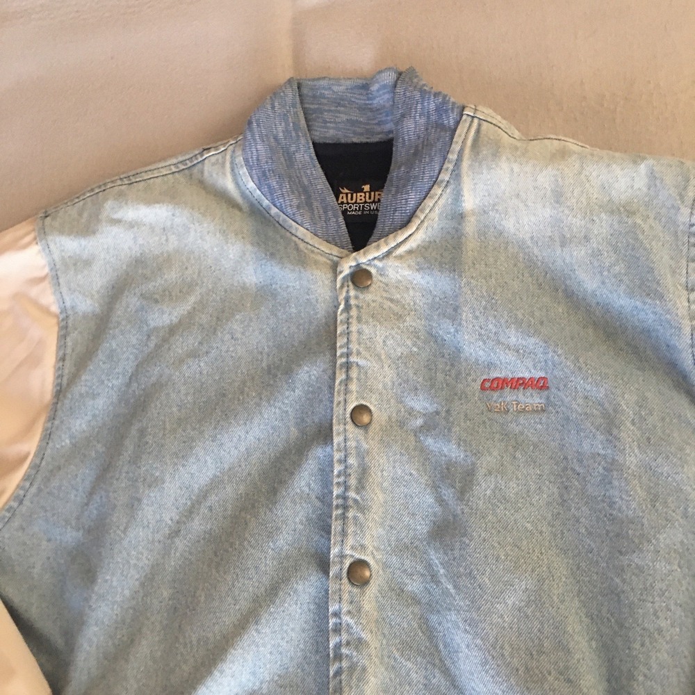 Vintage Comcast Y2K Crisis Team Auburn Sportswear Jacket Varsity Denim Sz Large - Picture 2 of 16